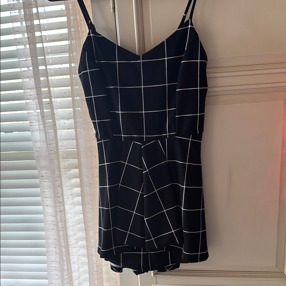 Black and White Grid Pattern Romper